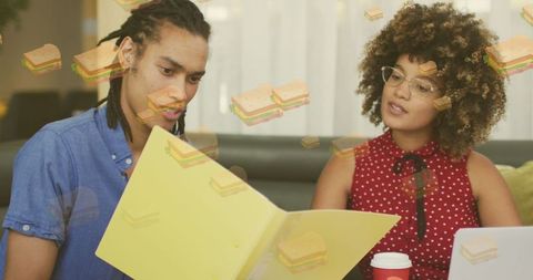 Interacting Diverse Business Team with Digital Sandwich Icons