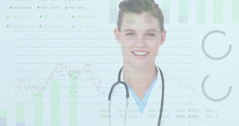 Female Doctor with Financial Chart and Medical Technology Overlay - Download Free Stock Images Pikwizard.com