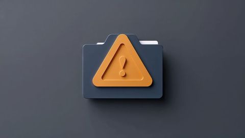 Dark grey folder icon with orange warning triangle alert, criminal record security warning