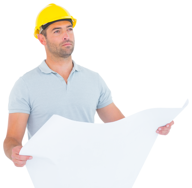 Thoughtful Male Architect Holding Blueprint on Transparent Background - Download Free Stock Videos Pikwizard.com