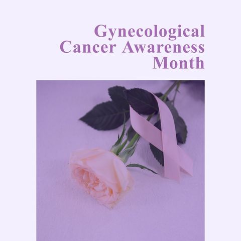 Gynecological Cancer Awareness Rose and Pink Ribbon with Text Overlay