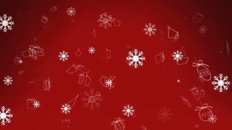 Festive Icon Animation with Snowflakes on Red Background