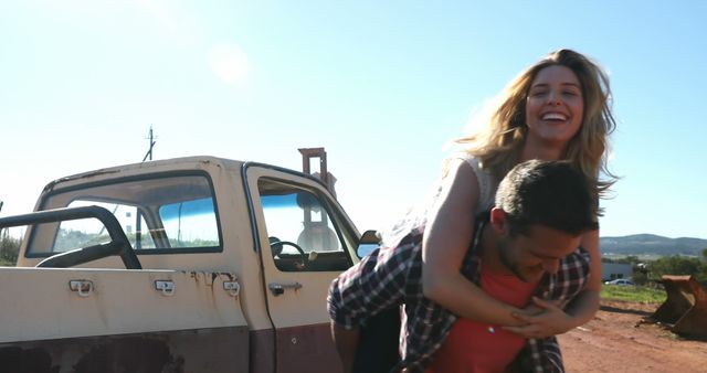 Couple Having Fun Outdoors Near Old Pickup Truck - Download Free Stock Images Pikwizard.com