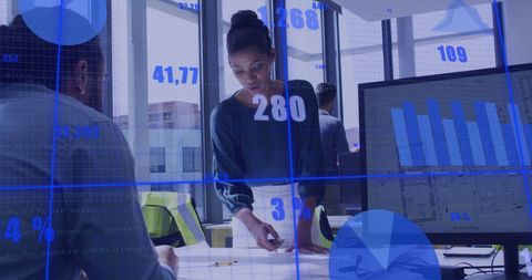 Collaborative Office with Futuristic Data Display