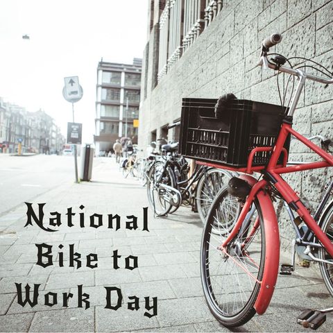 National bike to work day urban scene with parked bicycles