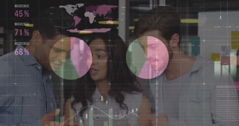 Colleagues Analyzing Data with Overlaying Digital Graphics