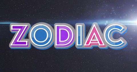 Stylized ZODIAC Lettering Against Starry Cosmic Background