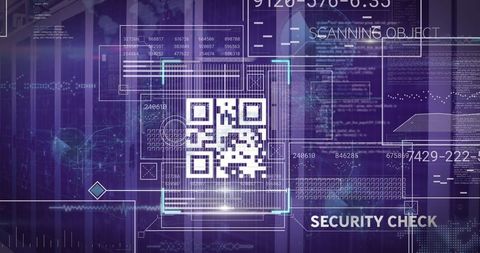 Futuristic Digital UI Interface with QR Code and Data Streams Visualization - Download Free Stock Images Pikwizard.com