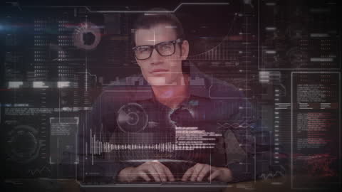 Cyber Security Specialist Analyzing Data Streams with Advanced Interface