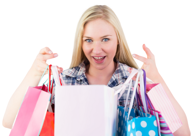 Happy Young Woman Holding Shopping Bags on Transparent Background - Download Free Stock Videos Pikwizard.com