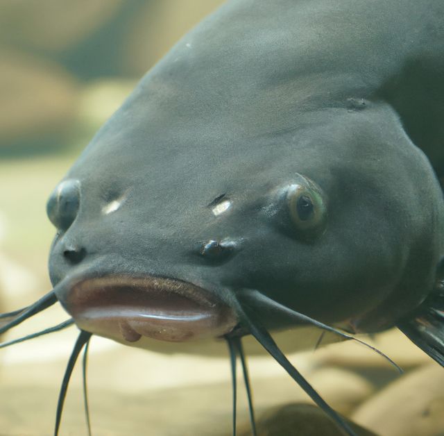 Close up of shiny brown catfish in water over blurred background. Nature, animals and fish concept.