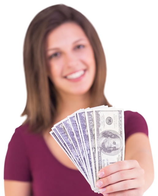 Happy Caucasian Woman Holding Money Transparent Background - Download Free Stock Videos Pikwizard.com