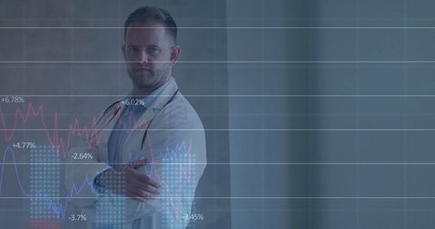 Doctor Analyzing Medical Data with Chart Overlay