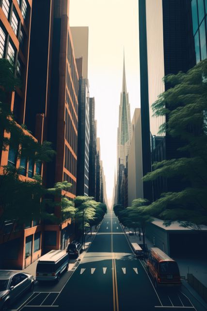 Urban street in city with modern buildings and trees, created using generative ai technology - Download Free Stock Photos Pikwizard.com