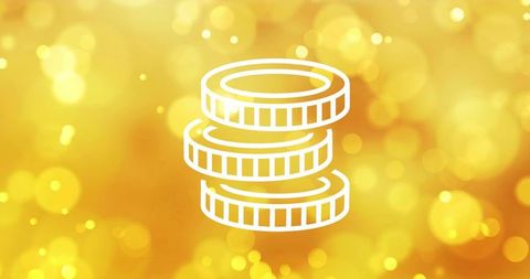 Stacked coin icon on golden bokeh gradient for finance branding and luxury campaigns