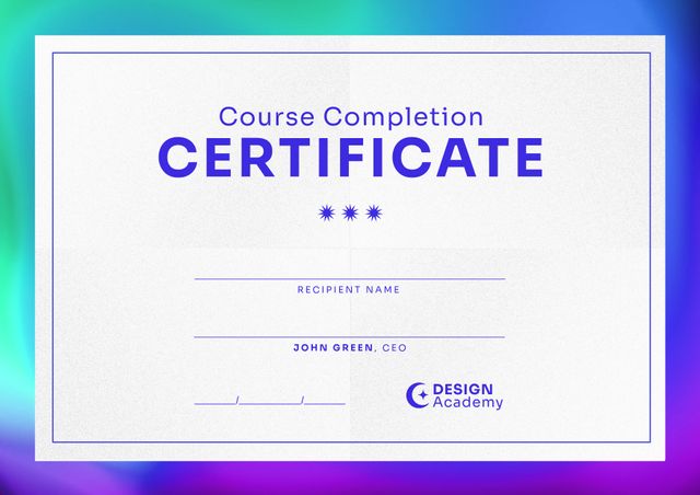 Composition of course completion certificate text over gradient pattern. Certificates and documents concept digitally generated image.