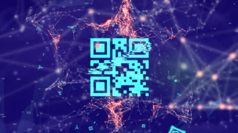 Glitching QR Code in Futuristic Digital Network