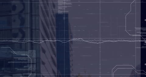 Futuristic Data Interface Display Over Urban Cityscape