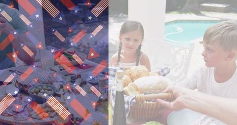Family Celebrating American Patriotism with Outdoor Feast