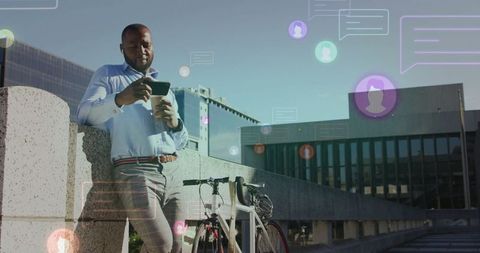 Professional Businessman Engaging with Smartphone Outdoors