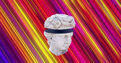 Sliced Antique Sculpture Head Over Neon Abstract Background - Download Free Stock Images Pikwizard.com