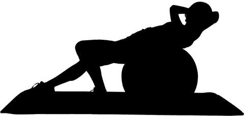 Woman silhouette exercising on ball with transparent background
