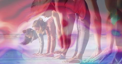 Women Practicing Yoga on Beach with Abstract Overlays - Download Free Stock Images Pikwizard.com
