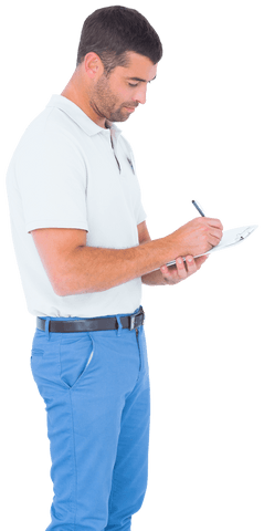 man writing on clipboard in transparent background - Download Free Stock Videos Pikwizard.com