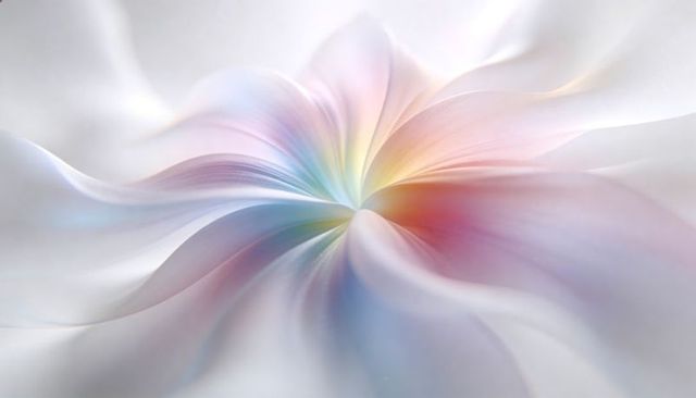 Iridescent Petal Vortex with Flowing Sheer Folds Pastel Luminous Core Soft-Glowing Dreamlike Swirl