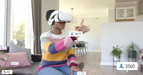 Stylish Woman Embracing Virtual Reality Technology at Home