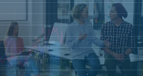 Business Team Discussing Ideas amid Financial Data Projection