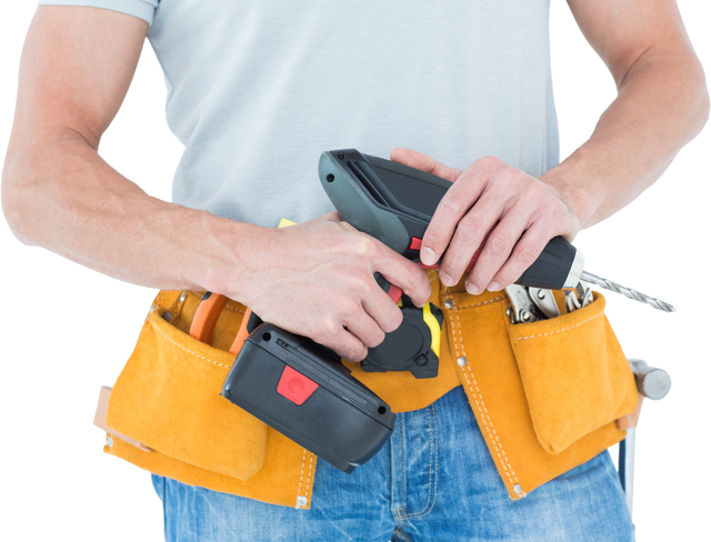 Transparent hands of handyman holding power drill wearing tool belt - Download Free Stock Videos Pikwizard.com