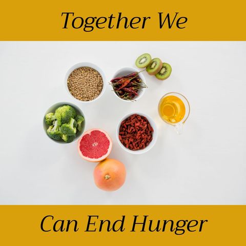 Inspirational message with fresh fruits and vegetables for world hunger awareness