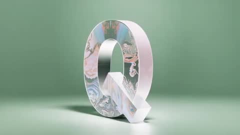 Spinning 3D Letter Q with Marble Finish on Green Background