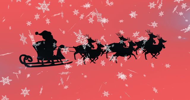 Santa Claus Sleigh Silhouette on Red Snowy Background Journey with Reindeer - Download Free Stock Images Pikwizard.com