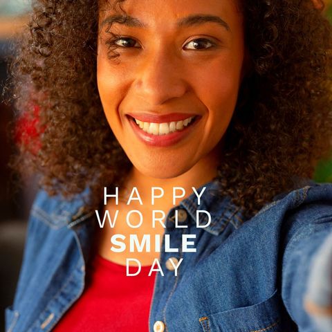 smiling biracial woman celebrating world smile day - Download Free Stock Templates Pikwizard.com