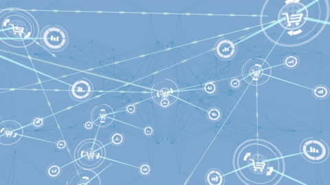 Digital Network with E-commerce Icons in Light Blues