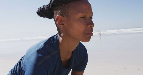 African American Woman Focused on Beach Exercise - Download Free Stock Images Pikwizard.com