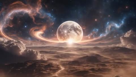 Enchanting Moonrise Over Surreal Landscape with Nebula