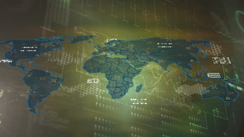 Futuristic Global Interface Displaying Interactive Data Over World Map