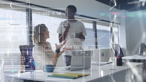 Business Professionals Collaborating with Financial Data Visualization