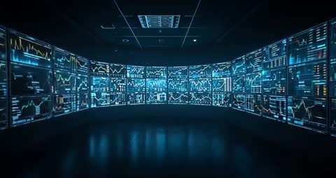 Advanced Control Center with Expansive Digital Displays for Data Analysis