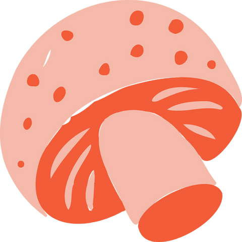 Cartoon red mushroom with spotted cap on transparent background