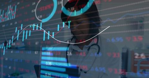 Doctor Evaluating Financial Data with Digital Interface Concept