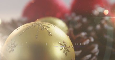 Golden Christmas Baubles with Pine Cones and Red Accents - Download Free Stock Images Pikwizard.com