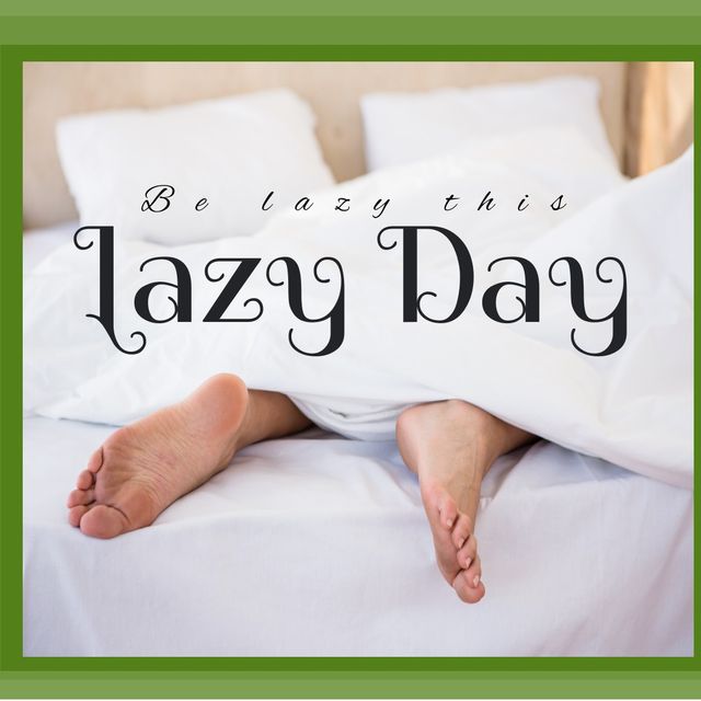 Ideal for lifestyle blogs, wellness content, or social media posts encouraging relaxation and self-care. Perfect for illustrating a comfortable and lazy day scenario. Useful in advertisements for bedding, sleep products, or home comfort goods.