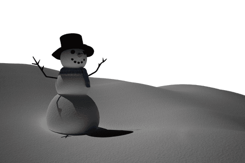 Illustration snowman standing on wintry hills transparent concept