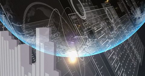 Futuristic Data Visualization with Illuminated Globe in Space