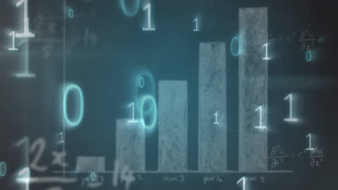 Digital Data Visualization with Binary Overlay in Blue Tint