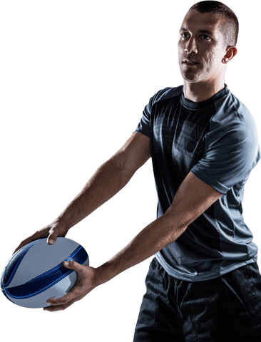 Transparent Focused Rugby Player Holding Ball Looking Away